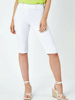 Clearance Roman White Denim Stretch Knee Length Pedal Pusher Trousers