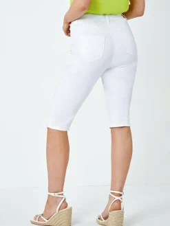 Clearance Roman White Denim Stretch Knee Length Pedal Pusher Trousers