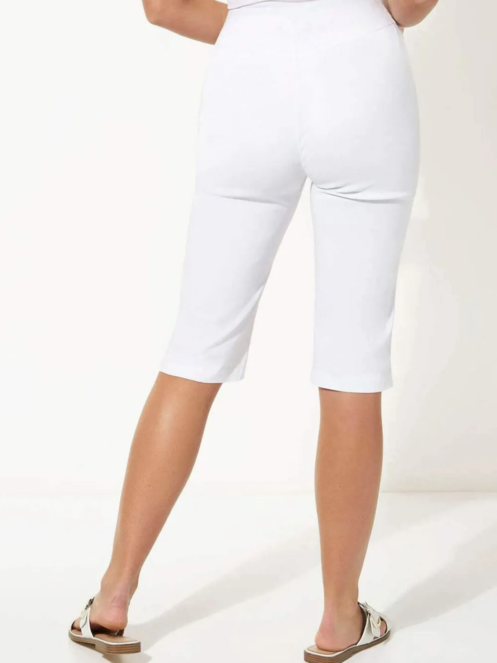 Roman White Knee Length Stretch Shorts^Women Shorts