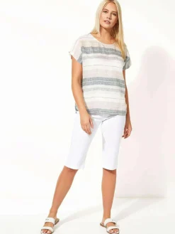 Roman White Knee Length Stretch Shorts^Women Shorts