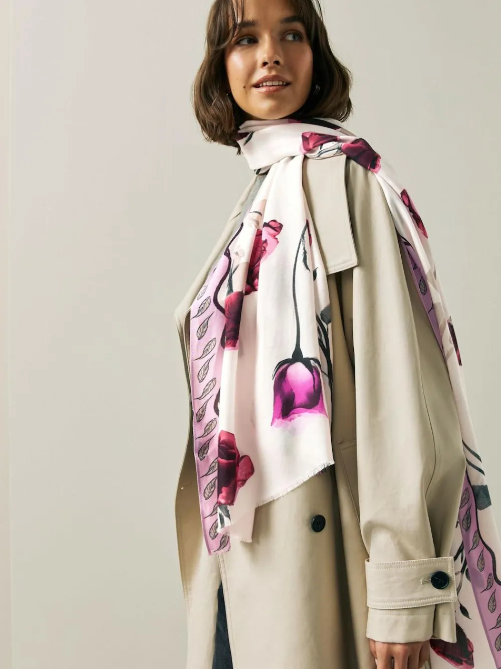 Best Next Rose Floral White Lightweight Scarf