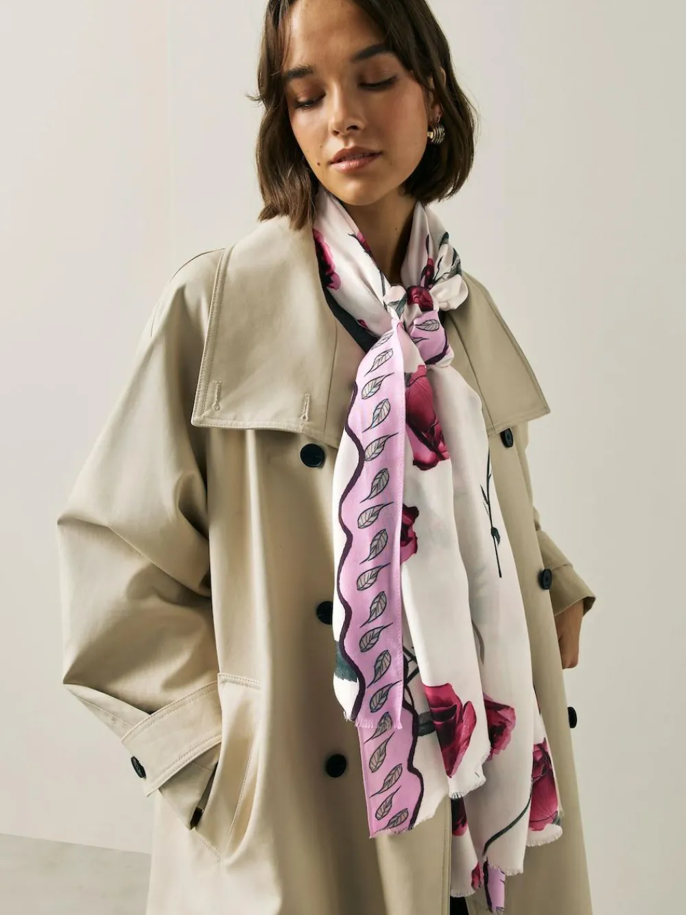 Best Next Rose Floral White Lightweight Scarf