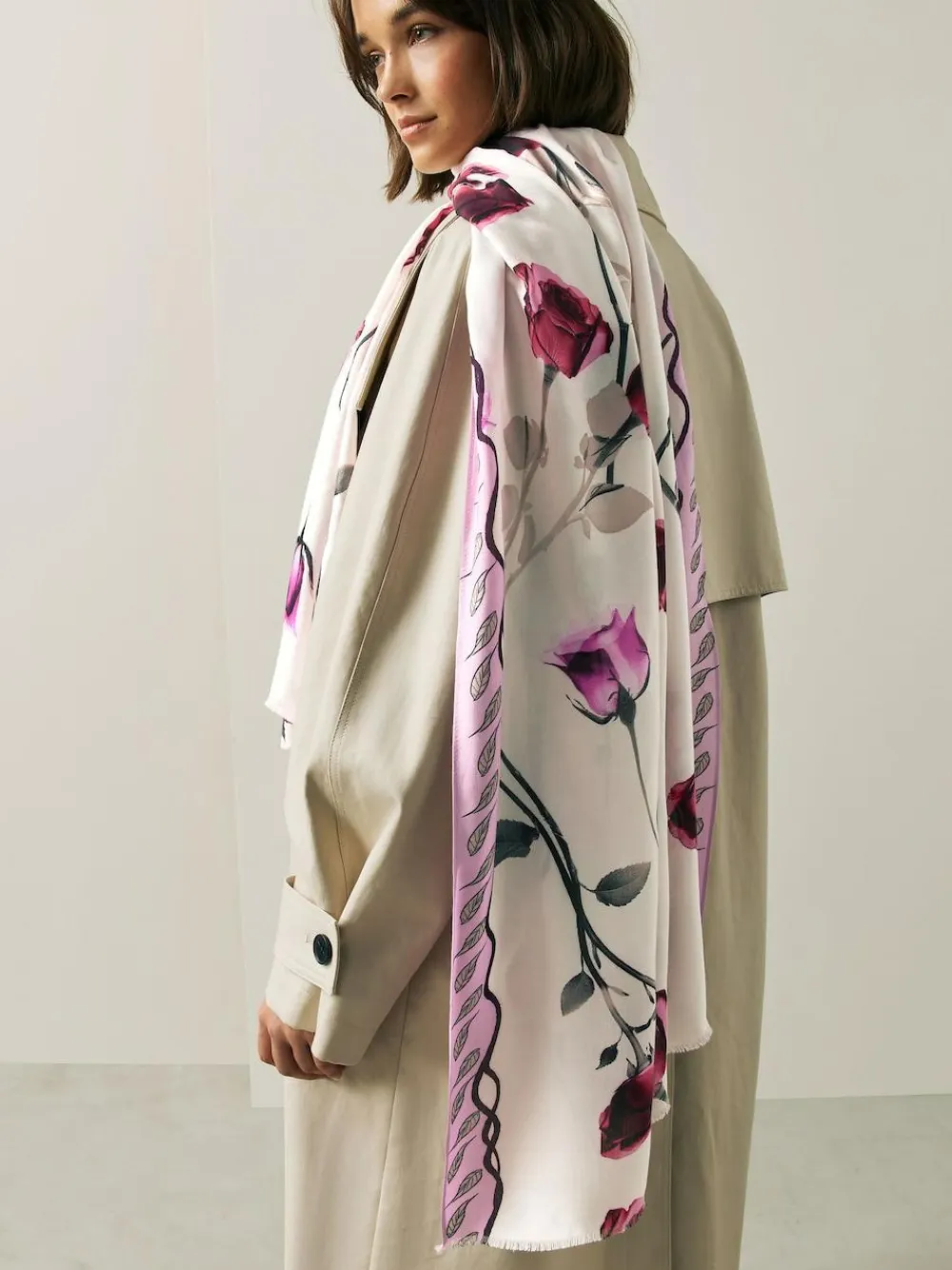 Best Next Rose Floral White Lightweight Scarf
