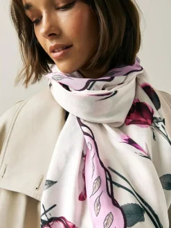 Best Next Rose Floral White Lightweight Scarf