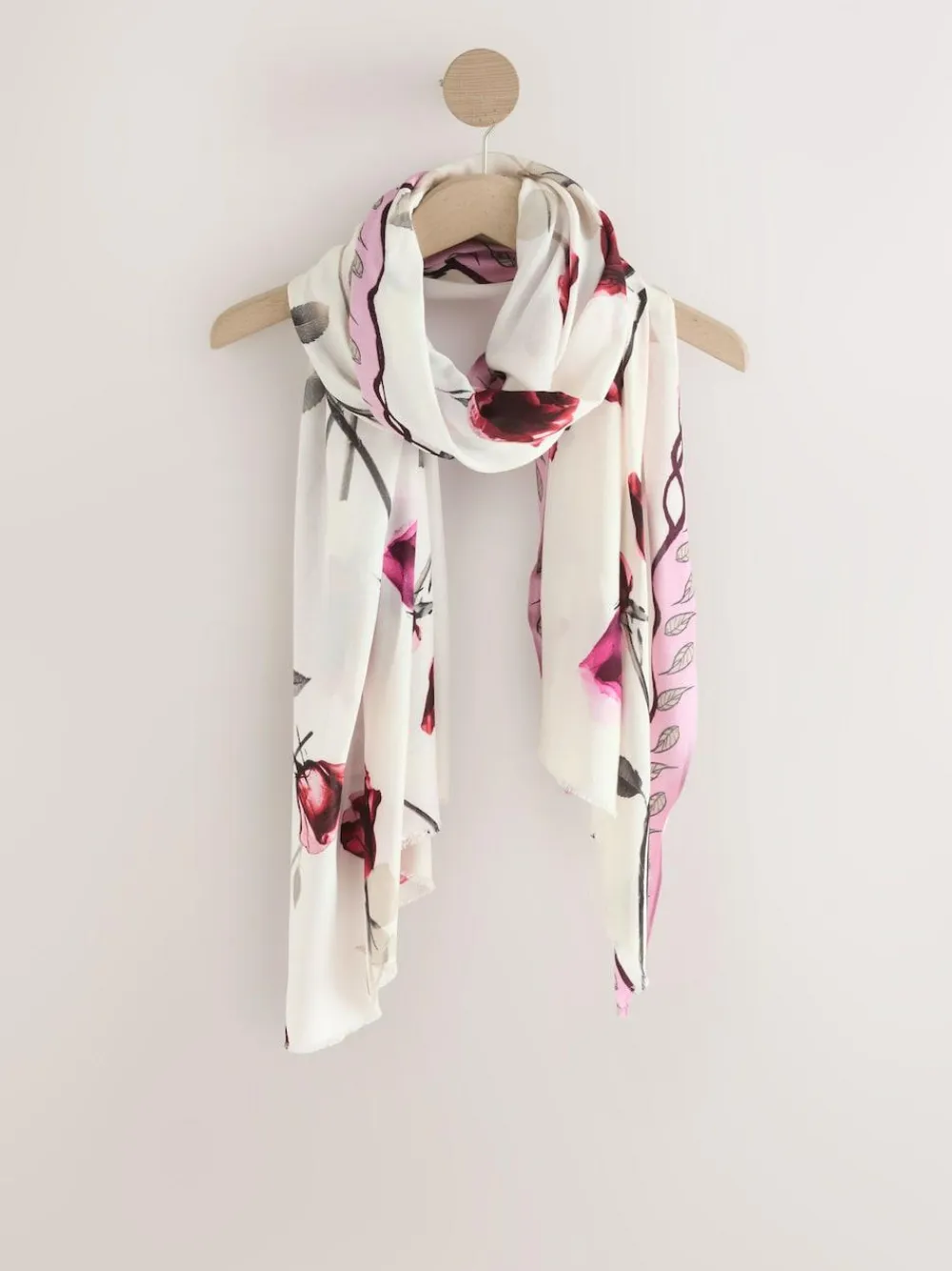 Best Next Rose Floral White Lightweight Scarf
