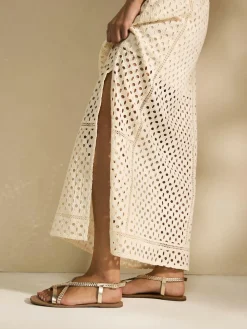 Next Rose Gold Leather Standard/Wide Fit Plait Strappy Toe Thong^Women Wide Fit & Extra Wide Fit