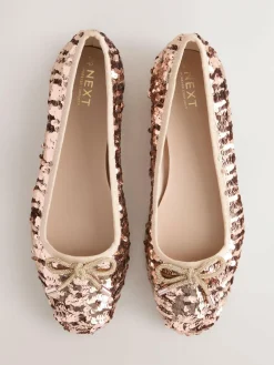 Next Rose Gold Sequin Standard/Wide Fit Round Toe Ballerina Shoes^Women Occasionwear|Wide Fit & Extra Wide Fit