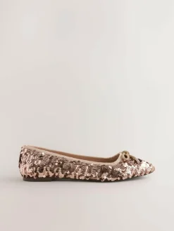 Next Rose Gold Sequin Standard/Wide Fit Round Toe Ballerina Shoes^Women Occasionwear|Wide Fit & Extra Wide Fit