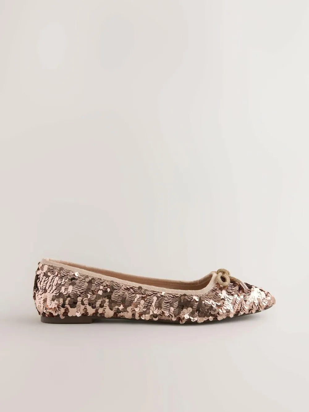 Next Rose Gold Sequin Standard/Wide Fit Round Toe Ballerina Shoes^Women Occasionwear|Wide Fit & Extra Wide Fit