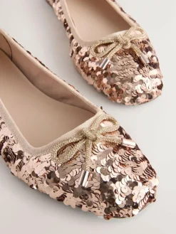 Next Rose Gold Sequin Standard/Wide Fit Round Toe Ballerina Shoes^Women Occasionwear|Wide Fit & Extra Wide Fit
