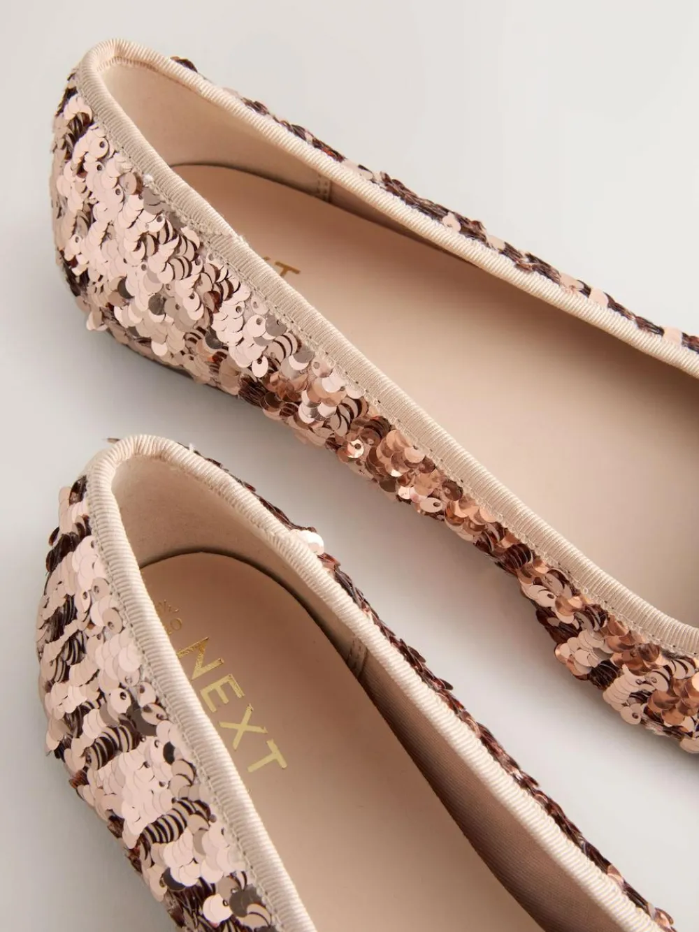 Next Rose Gold Sequin Standard/Wide Fit Round Toe Ballerina Shoes^Women Occasionwear|Wide Fit & Extra Wide Fit