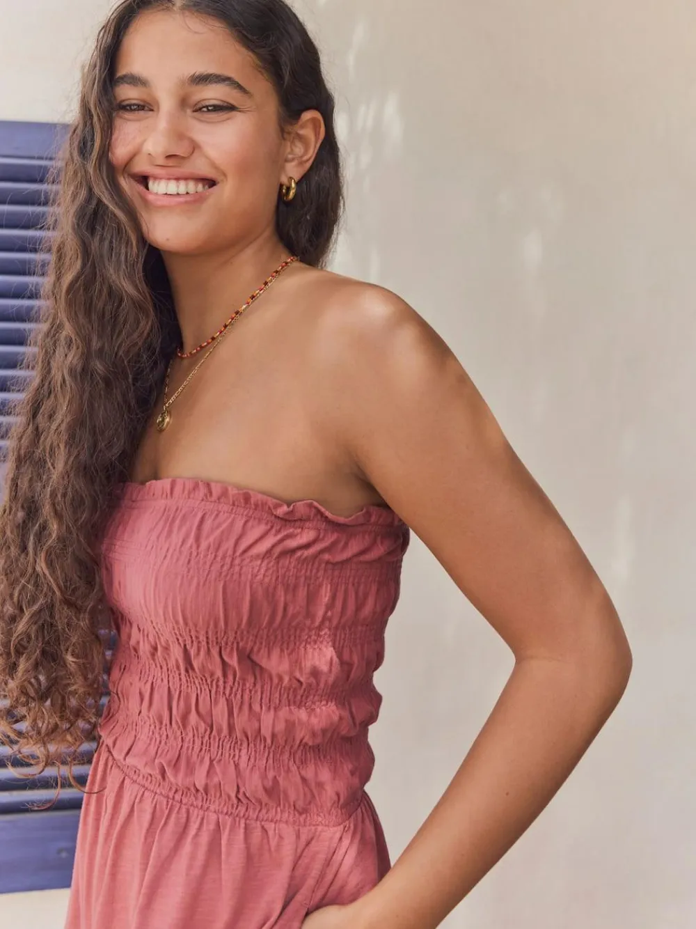 Sale Next Bandeau Shirred Playsuit Rose Pink