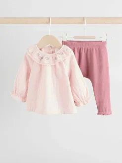 Next Rose Pink Long Sleeve Baby Top and Leggings 2 Piece Set (0mths-2yrs)