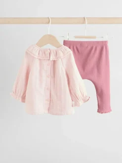 Next Rose Pink Long Sleeve Baby Top and Leggings 2 Piece Set (0mths-2yrs)