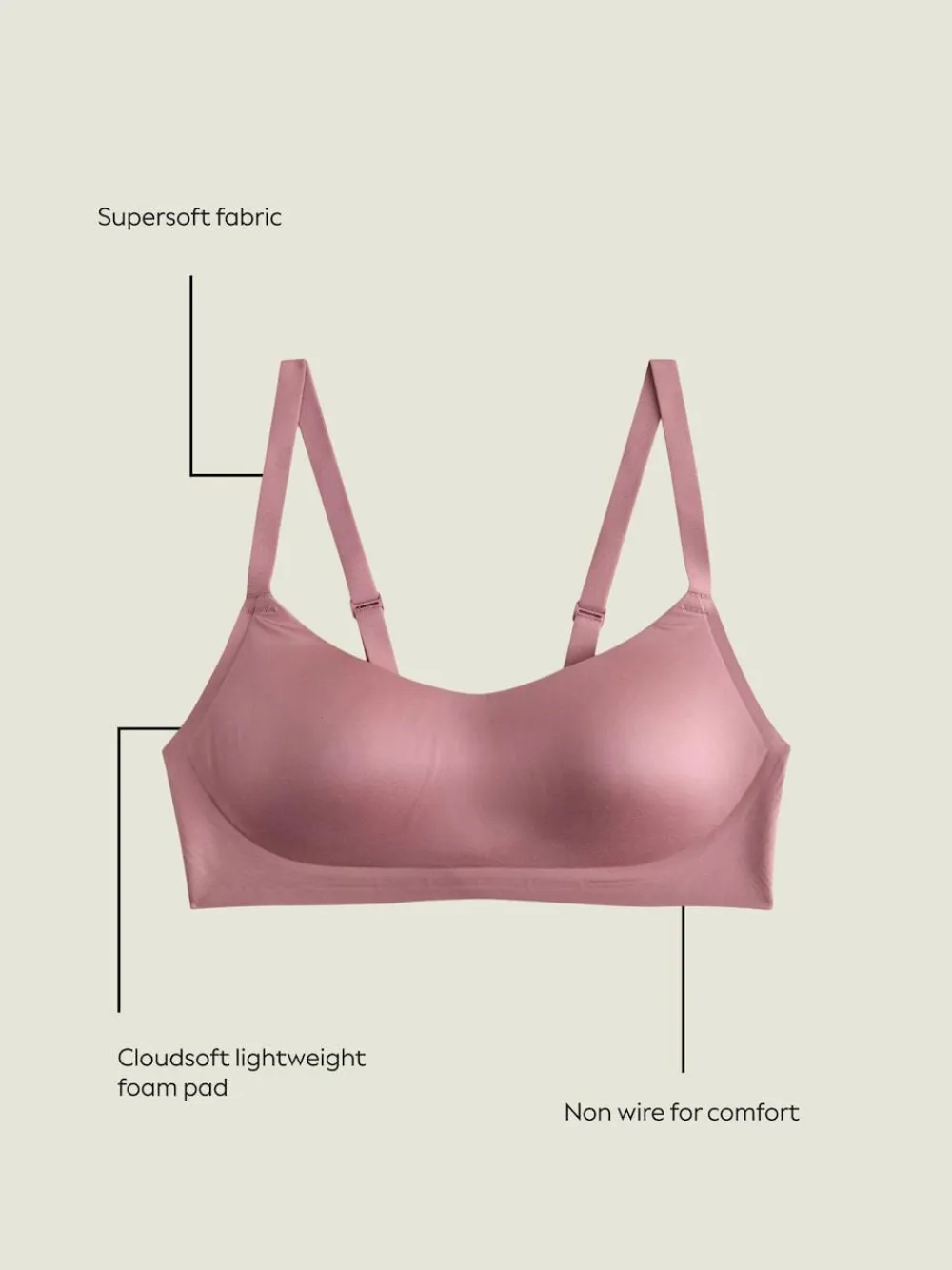 Hot Next N.Premium Cloud Soft Ultimate Comfort Non Wire Bra Rose Pink