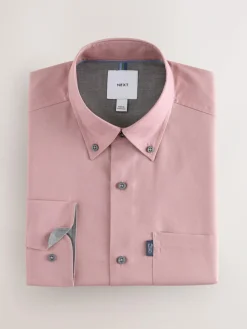Next Rose Pink Regular Fit Button Down Easy Iron Oxford Shirt