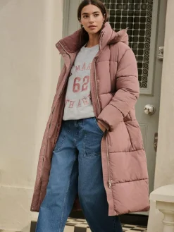 New Next Shower Resistant Longline Padded Coat Rose Pink
