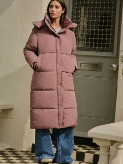 New Next Shower Resistant Longline Padded Coat Rose Pink