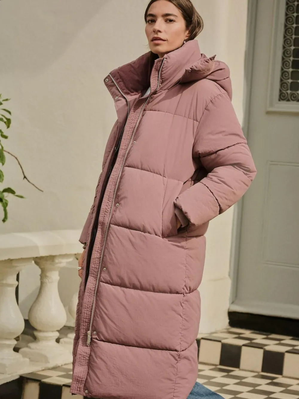 New Next Shower Resistant Longline Padded Coat Rose Pink