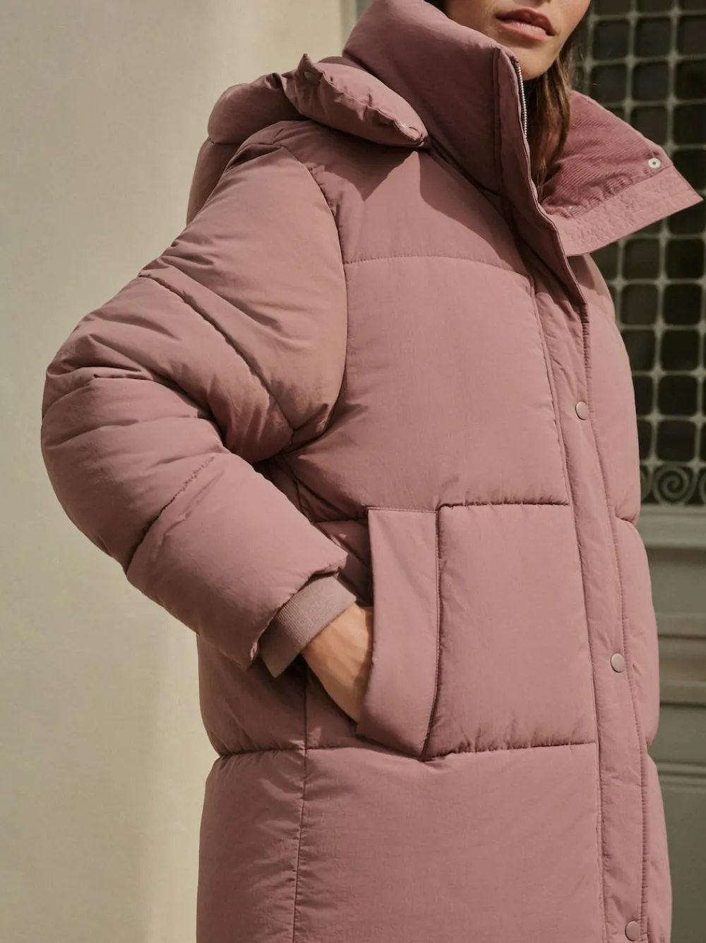 New Next Shower Resistant Longline Padded Coat Rose Pink