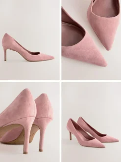 Next Rose Pink Suede Standard/Wide Fit Leather Mid Court Shoes^Women Wide Fit & Extra Wide Fit|Heels