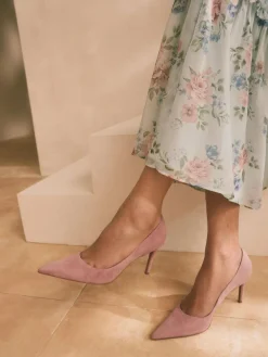 Next Rose Pink Suede Standard/Wide Fit Leather Mid Court Shoes^Women Wide Fit & Extra Wide Fit|Heels