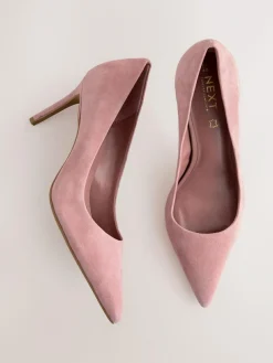 Next Rose Pink Suede Standard/Wide Fit Leather Mid Court Shoes^Women Wide Fit & Extra Wide Fit|Heels