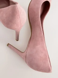 Next Rose Pink Suede Standard/Wide Fit Leather Mid Court Shoes^Women Wide Fit & Extra Wide Fit|Heels