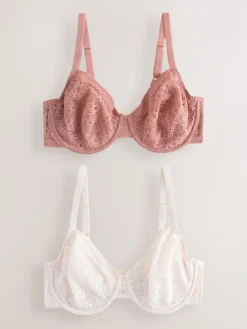 Discount Next DD+ Lace Non Pad Full Cup Minimiser Bras 2 Pack Rose/White