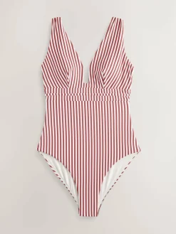 Clearance Next Rose/White Stripe Plunge Shaping Tummy Control Swimsuit