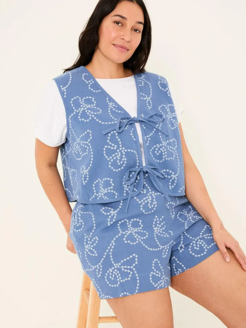 Fat Face Rosie Chambray Blue Printed Shorts^Women Shorts
