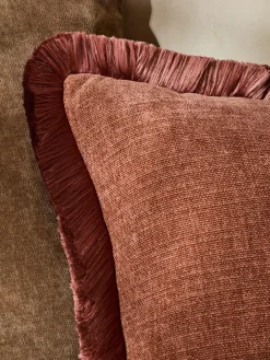 Clearance Next Rust Brown 50 x 50cm Chunky Fringe Velvet Chenille Cushion