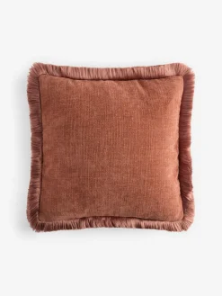 Clearance Next Rust Brown 50 x 50cm Chunky Fringe Velvet Chenille Cushion