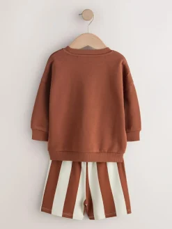 Next Rust Brown and Teal Crew Neck Sweatshirt and Shorts 2 Pack Set (3mths-7yrs)^BOY Sweatshirts & Hoodies|Sets & Outfits