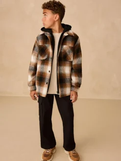 Next Borg Lined Hooded Check Shacket (3-16yrs)^BOY Shirts|Coats & Jackets