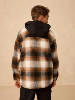 Next Borg Lined Hooded Check Shacket (3-16yrs)^BOY Shirts|Coats & Jackets
