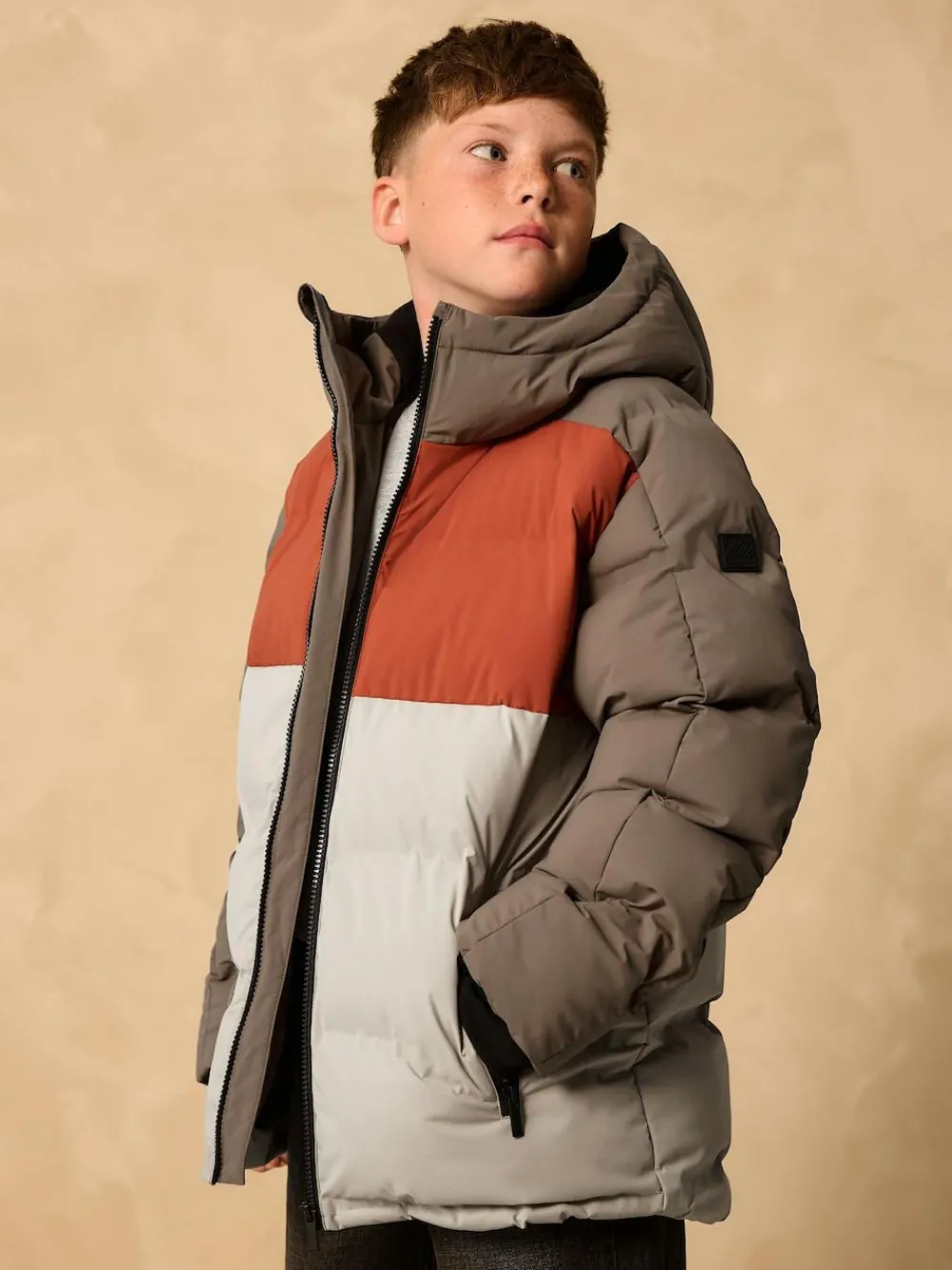 Sale Next Rust Brown Colourblock Shower Resistant Microfleece Lined Padded Coat (3-17yrs)