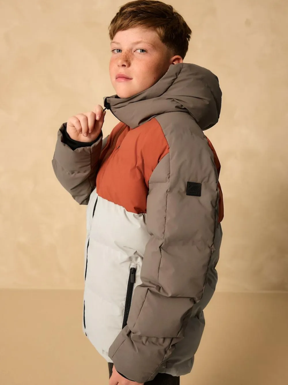 Sale Next Rust Brown Colourblock Shower Resistant Microfleece Lined Padded Coat (3-17yrs)