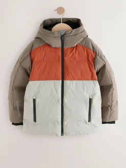 Sale Next Rust Brown Colourblock Shower Resistant Microfleece Lined Padded Coat (3-17yrs)