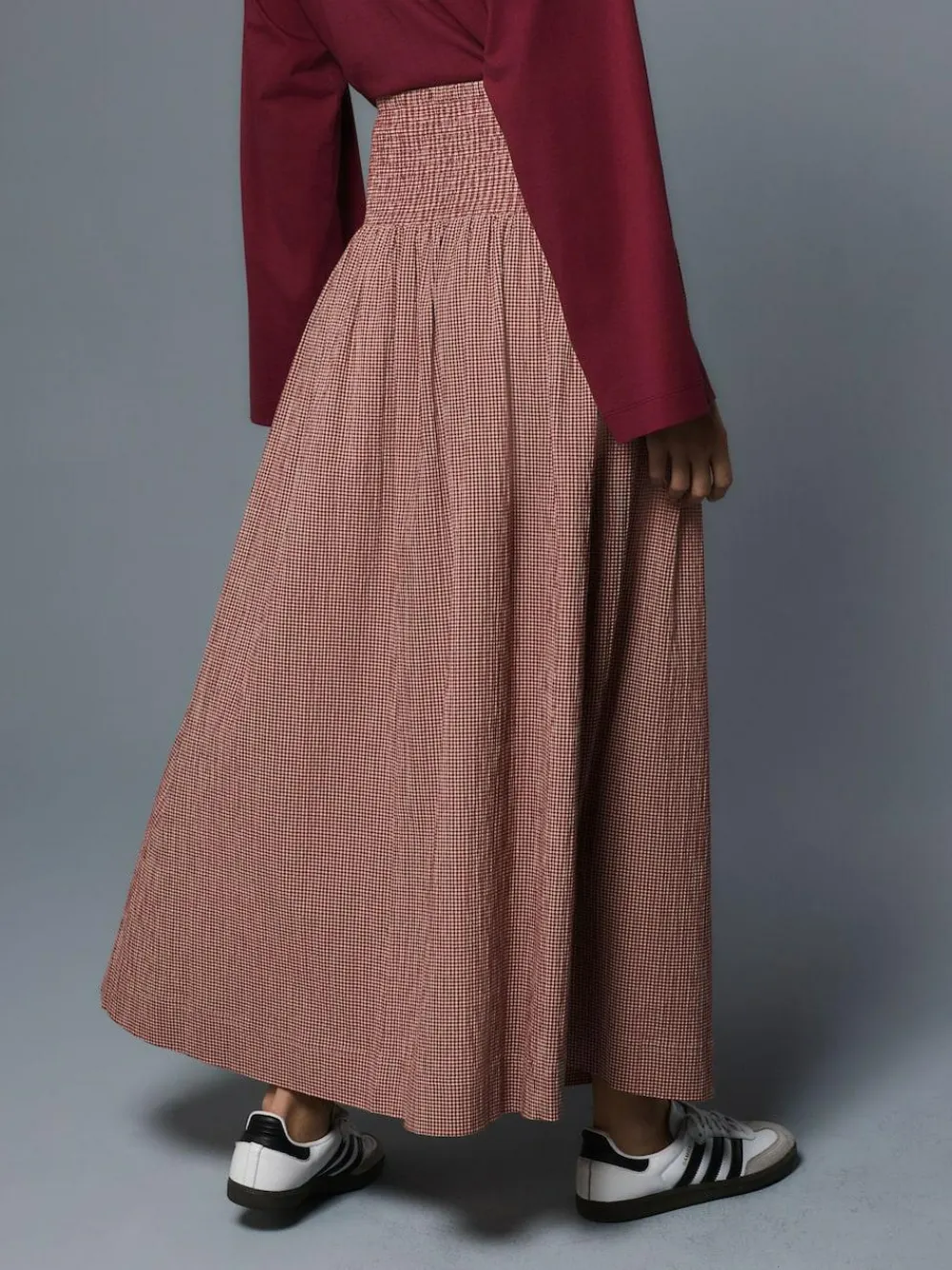 Hot Next Drop Waist Gingham Maxi Skirt Rust Brown