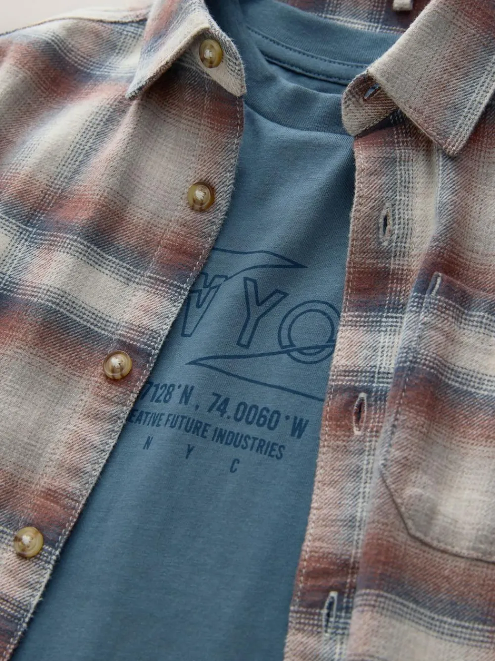 Best Next Long Sleeve Check Shirt and T-Shirt Set 2 Piece (3-16yrs) Rust Brown