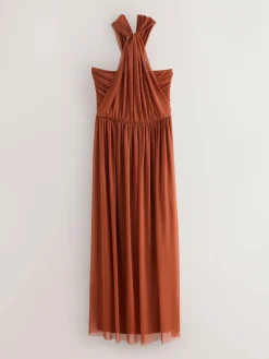 Next Rust Brown Mesh Multiway Wedding Guest Bridesmaid Maxi Dress^Women Occasion Dresses|Maxi Dresses