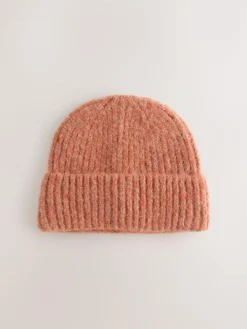 Next Rust Brown Ribbed Beanie Containing Wool Hat^Women Hats