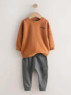 Next Utility Sweatshirt and Super Skinny Joggers Set (3mths-7yrs) Rust Brown