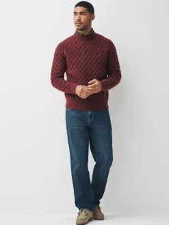Next Rust Red Regular Fit Cosy Cable Mock Shirt Jumper^ Nightwear|Knitwear