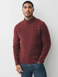 Next Rust Red Regular Fit Cosy Cable Mock Shirt Jumper^ Nightwear|Knitwear