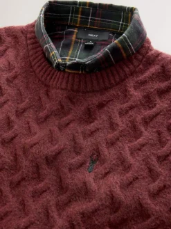 Next Rust Red Regular Fit Cosy Cable Mock Shirt Jumper^ Nightwear|Knitwear