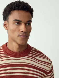 Outlet Next Rust Red Regular Fit Wave Stripe Design Crew Neck Jumper