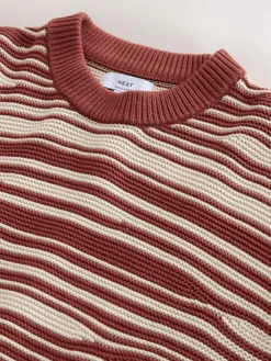 Outlet Next Rust Red Regular Fit Wave Stripe Design Crew Neck Jumper