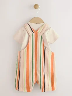 Next Woven Dungaree and Bodysuit Set (0mths-2yrs) Rust Stripe